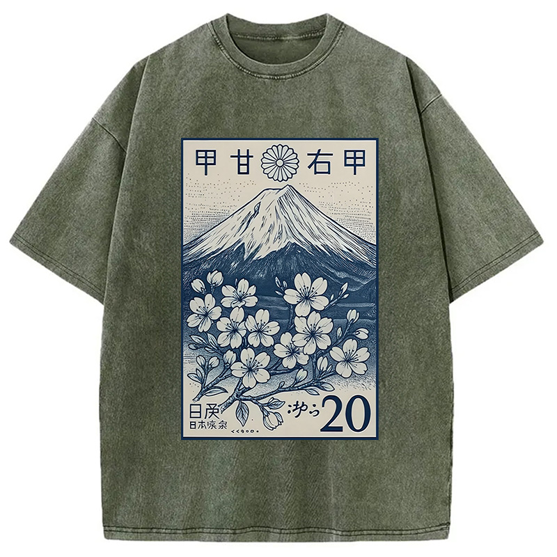 Tokyocanvas Vintage Sakura Stamp Washed T-Shirt