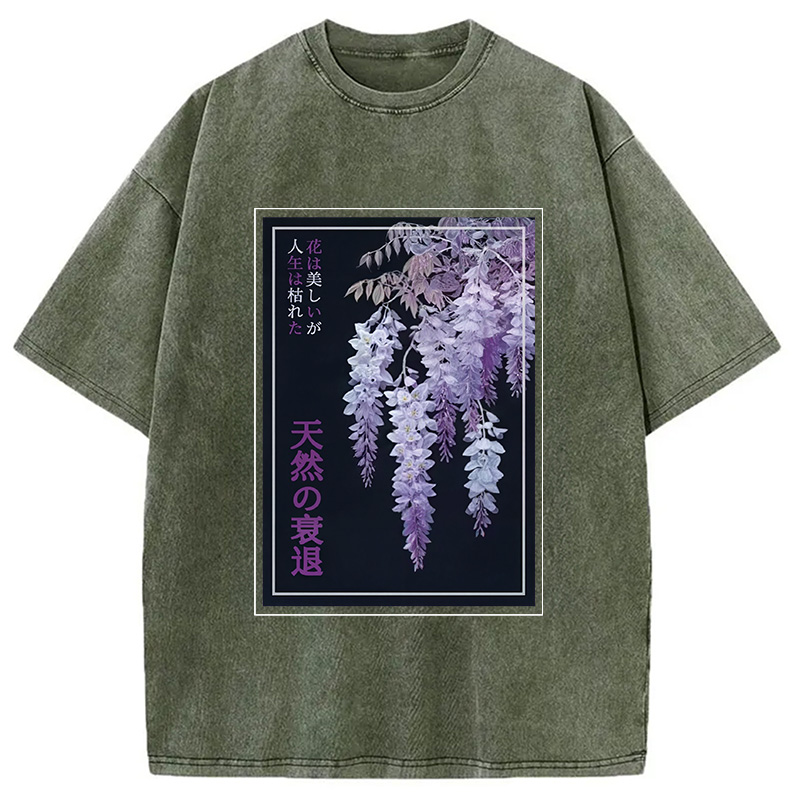 Tokyocanvas Wisteria Jpanese Flowers Poster Washed T-Shirt