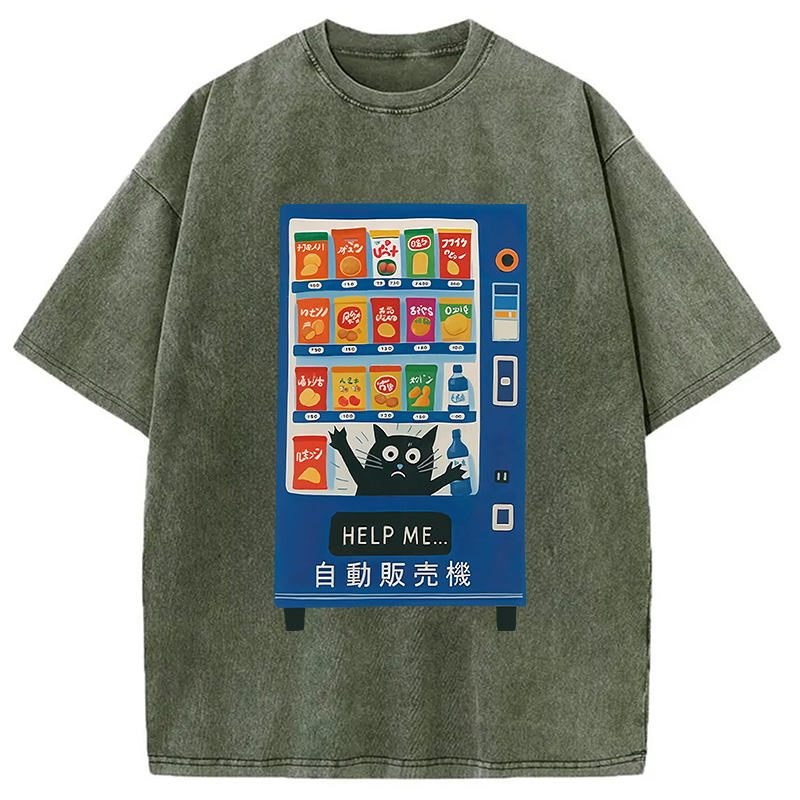 Tokyocanvas Cat Trapped In A Vending Machine Washed T-Shirt