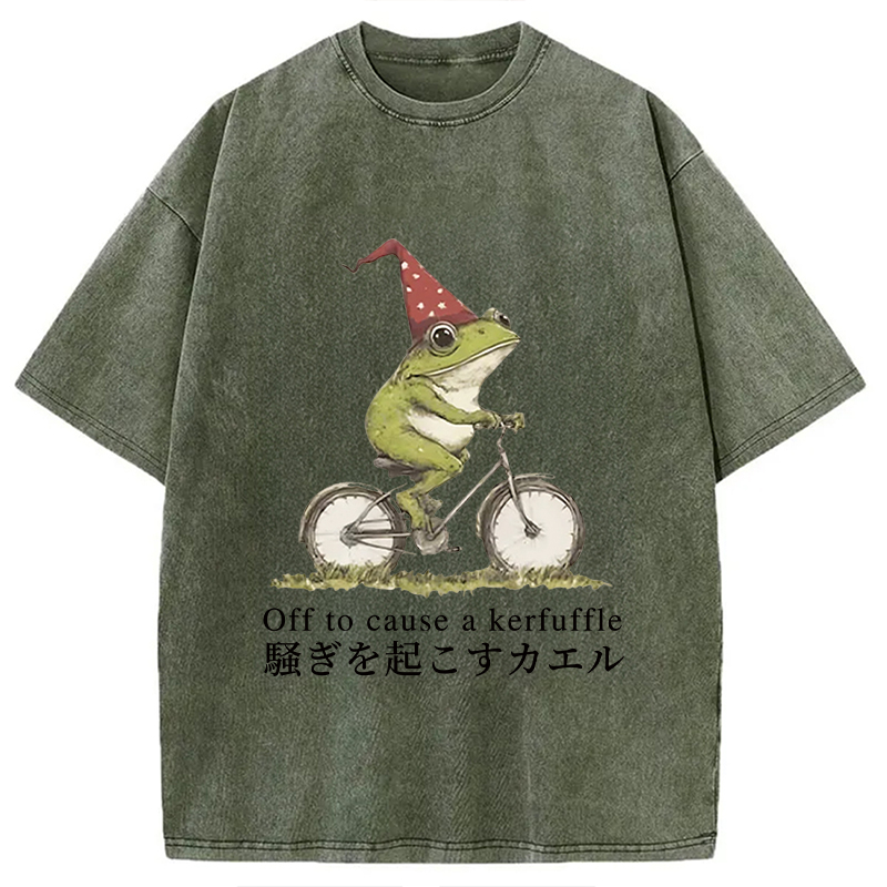 Tokyocanvas Off to Cause a Kerfuffle Frog Washed T-Shirt