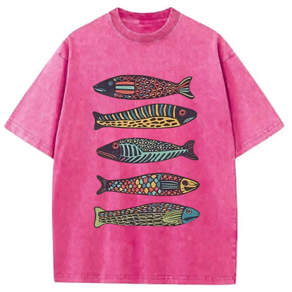 Tokyocanvas Colourful Schools Of Fish Washed T-Shirt