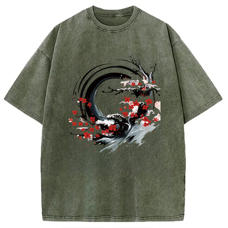 Tokyocanvas Sakura Tree Flow Washed T-Shirt