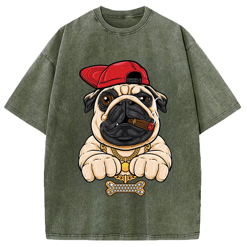 Tokyocanvas Pug hiphop Washed T-Shirt