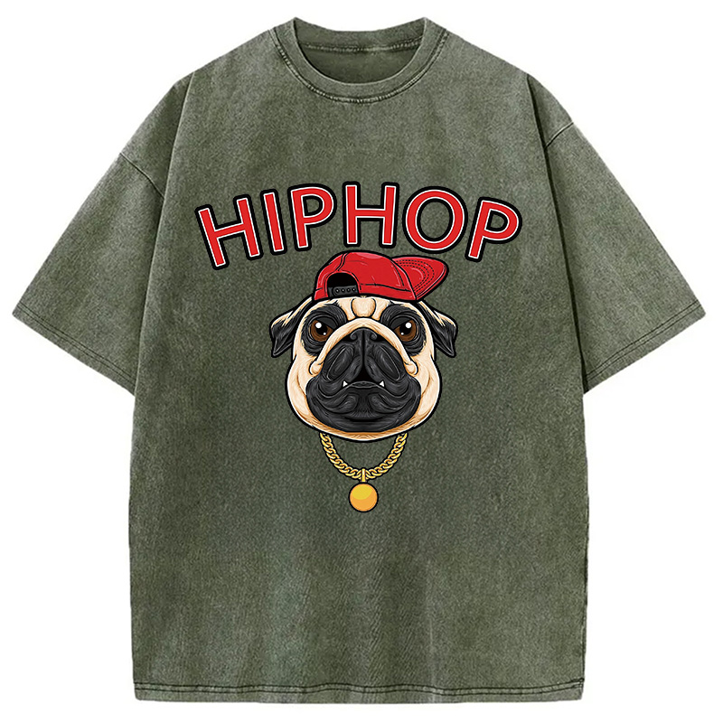 Tokyocanvas Cute Pug Hiphop Washed T-Shirt