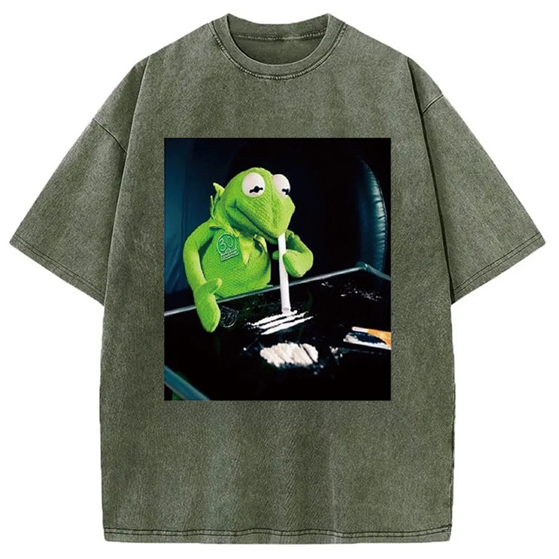 Tokyocanvas Frog Cocaine Drug Hipster Funny Washed T-Shirt