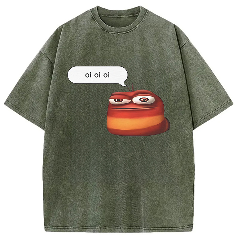 Tokyocanvas Oi Oi Oi Red Larva Funny Washed T-Shirt