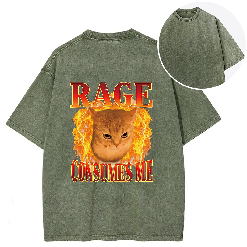 Tokyocanvas Rage Consumes Me Edgy Funny Cat Meme Back Washed T-Shirt