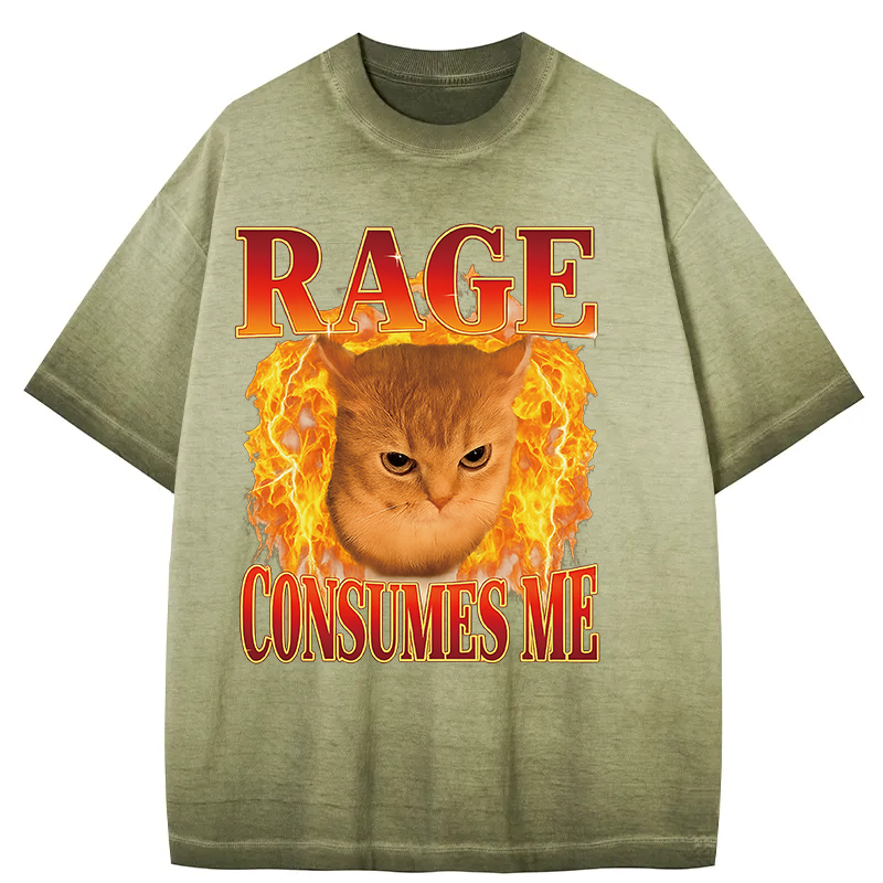 Tokyocanvas Rage Consumes Me Edgy Funny Cat Meme Gradient Washed T-Shirt