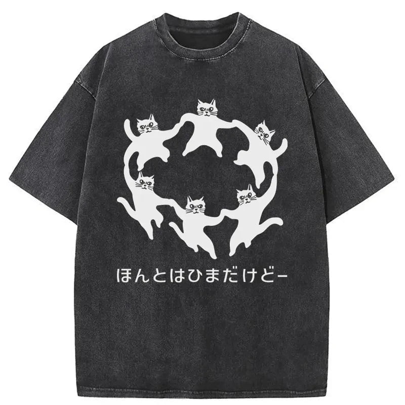 Tokyocanvas Leisure Cats Japanese Washed T-Shirt