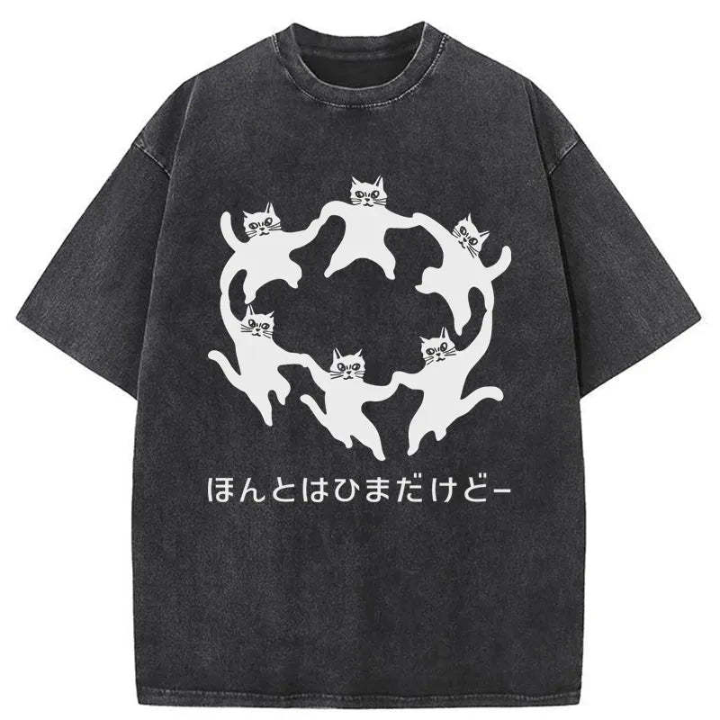 Tokyocanvas Leisure Cats Japanese Washed T-Shirt