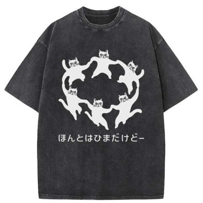 Tokyocanvas Leisure Cats Japanese Washed T-Shirt