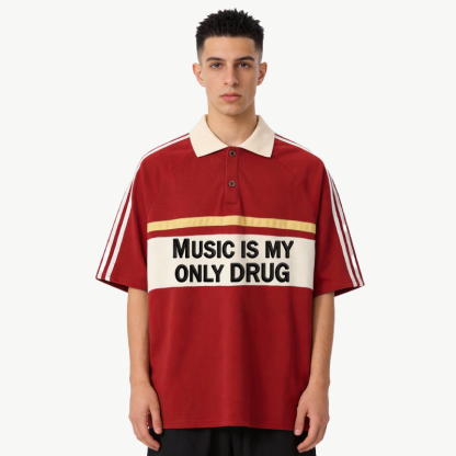Tokyocanvas Music Is My Drug Polo Embroidered T-Shirt