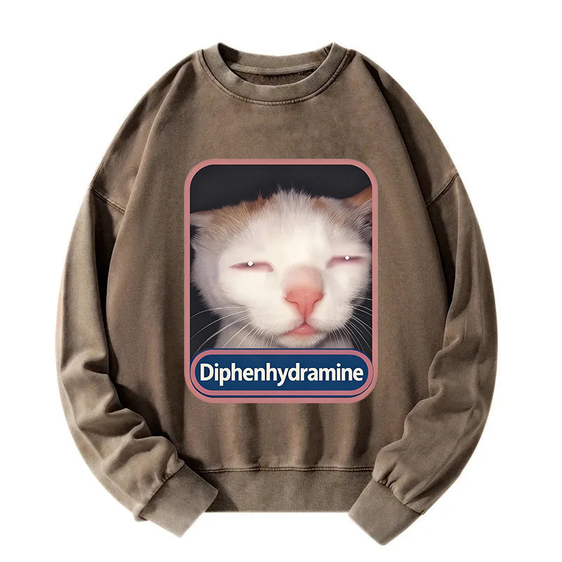 Tokyocanvas Diphenhydramine Cat Meme Washed Sweatshirt