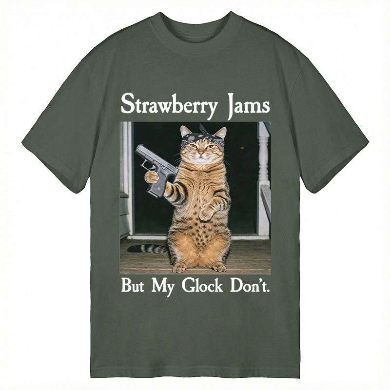 Tokyocanvas Strawberry Jams But My Glock Don't Funny Cat Classic T-Shirt