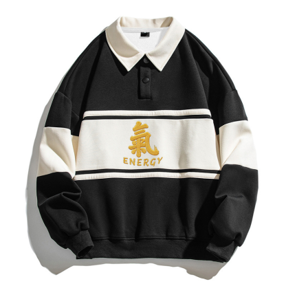 Tokyocanvas Energy Kanji Polo Embroidered Sweatshirt