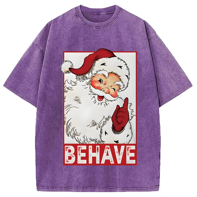Tokyocanvas Christmas Santa Behave Funny Washed T-Shirt