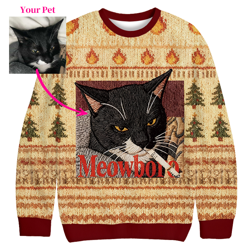 Tokyocanvas Yellow Custom Cigarette Christmas Ugly Sweatshirt