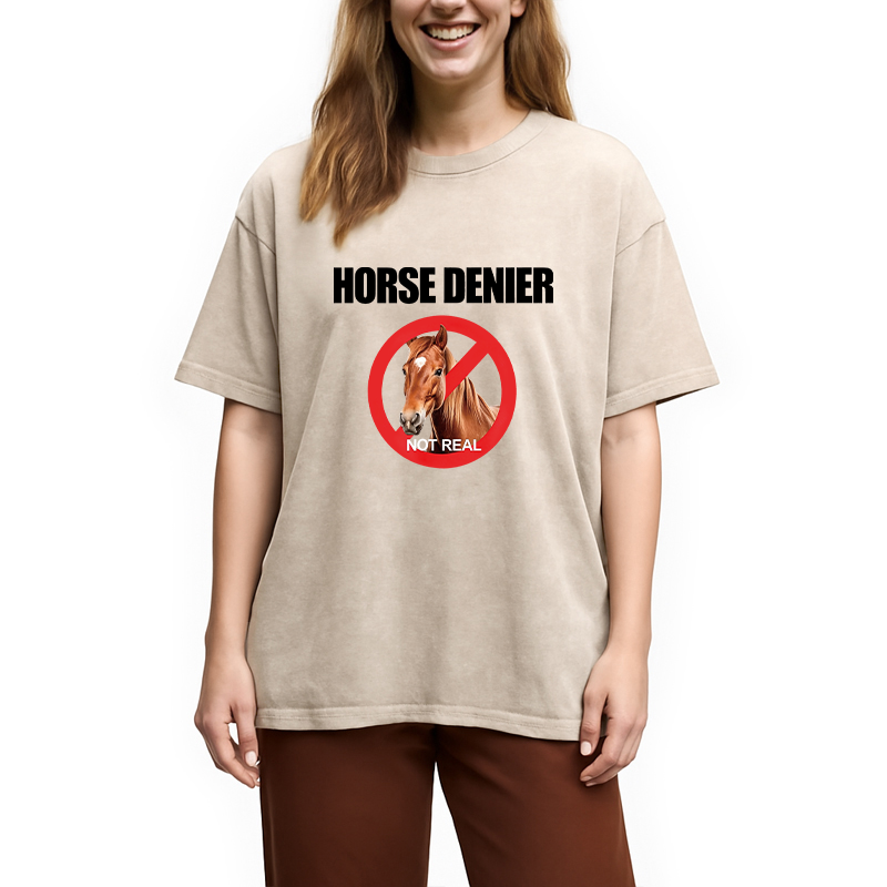 Tokyocanvas Horse Denier Funny Horses Washed T-Shirt