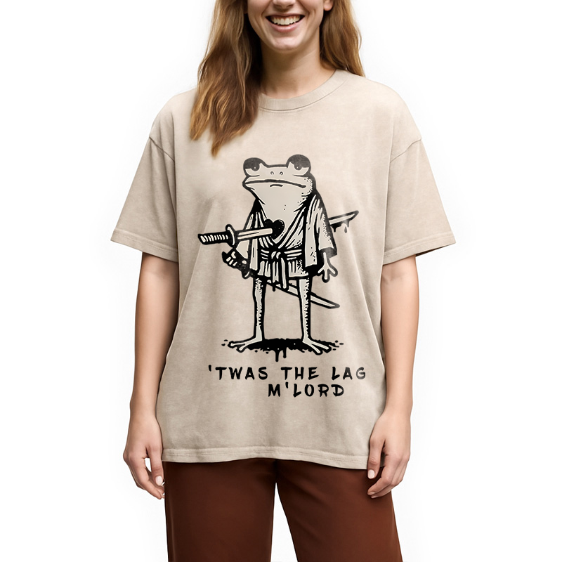 Tokyocanvas Funny Frog Samurai Washed T-Shirt