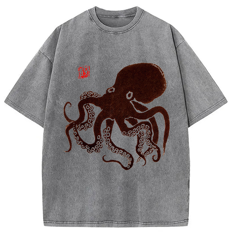 Tokyocanvas Octopus Japanese Art Washed T-Shirt