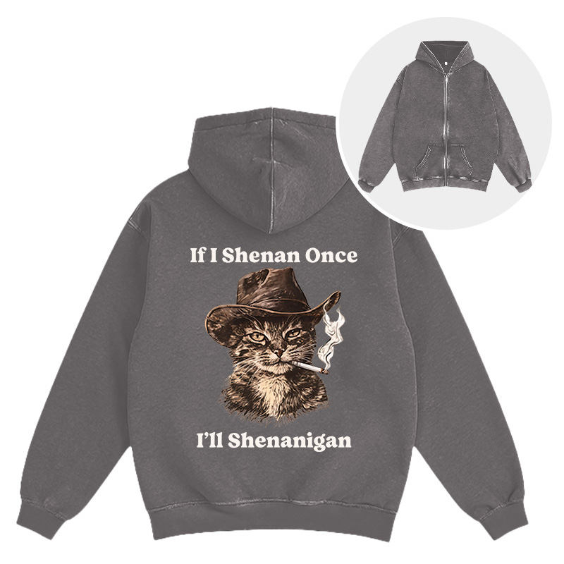 Tokyocanvas Funny Unhinged Cat Washed Zip Hoodie