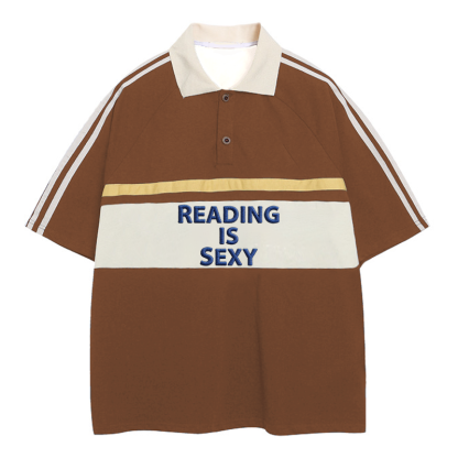 Tokyocanvas Reading Is Sexy Polo Embroidered T-Shirt