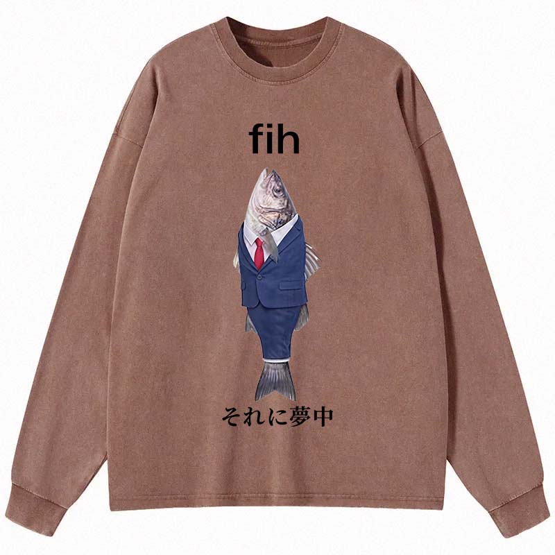 Tokyocanvas Stupid Fih Long Sleeve Washed T-Shirt