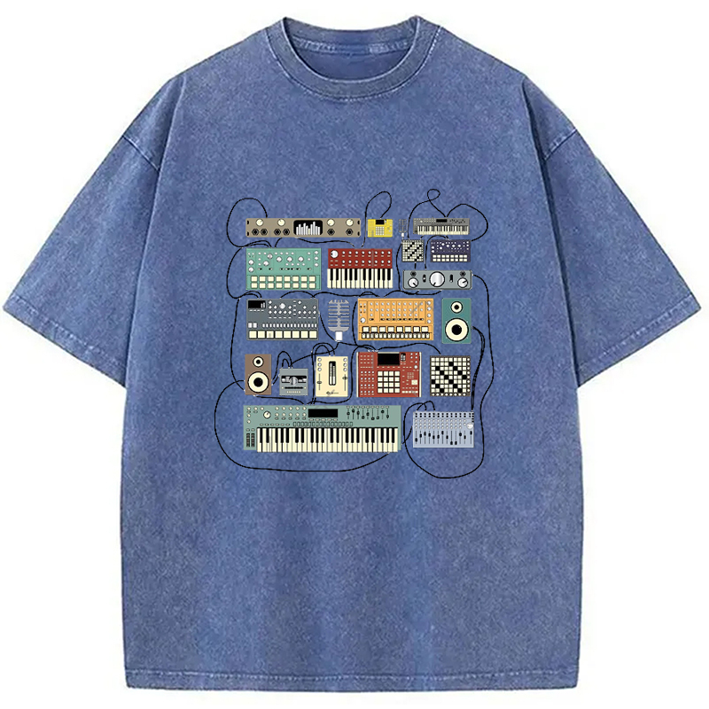 Tokyocanvas Electronic Musician Synthesizer and Drum Machine Dj Washed T-Shirt