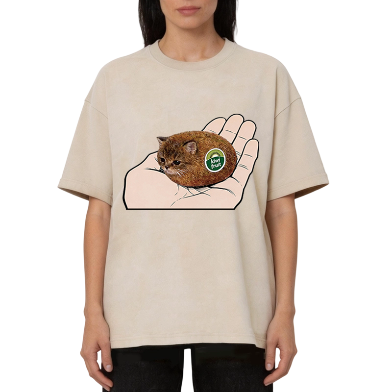 Tokyocanvas Kiwi Fruit Cat Washed T-Shirt