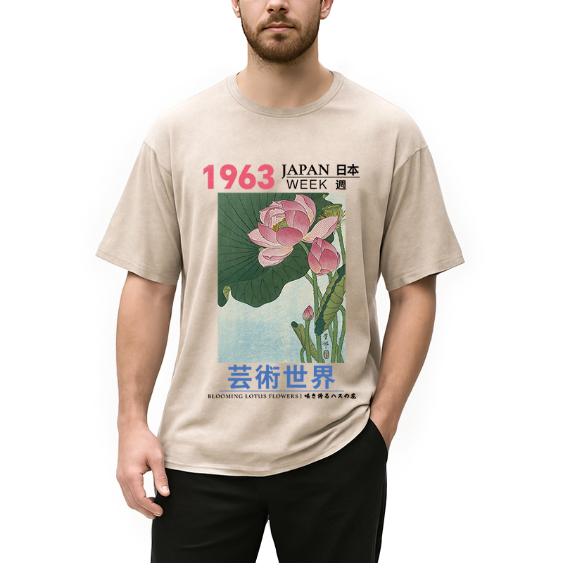 Tokyocanvas Blooming Lotus Flowers Washed T-Shirt