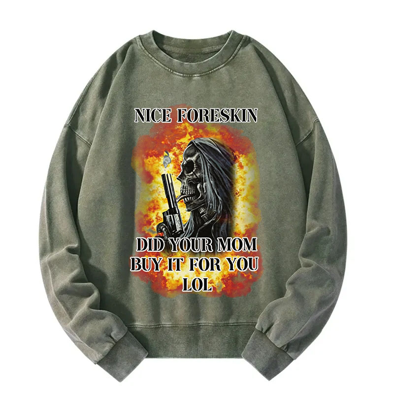 Tokyocanvas Nice Foreskin Funny Skeleton Meme Washed Sweatshirt