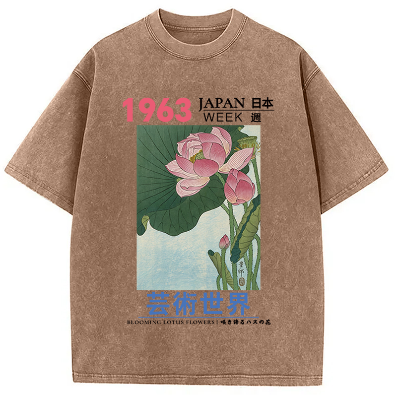 Tokyocanvas Blooming Lotus Flowers Washed T-Shirt