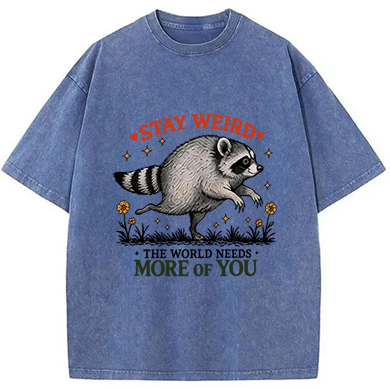 Tokyocanvas Stay Weird Raccoon Washed T-Shirt