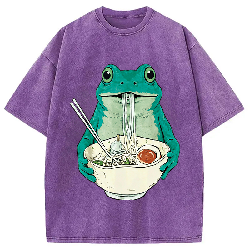 Tokyocanvas Vintage Frog Ramen Japanes Washed T-Shirt