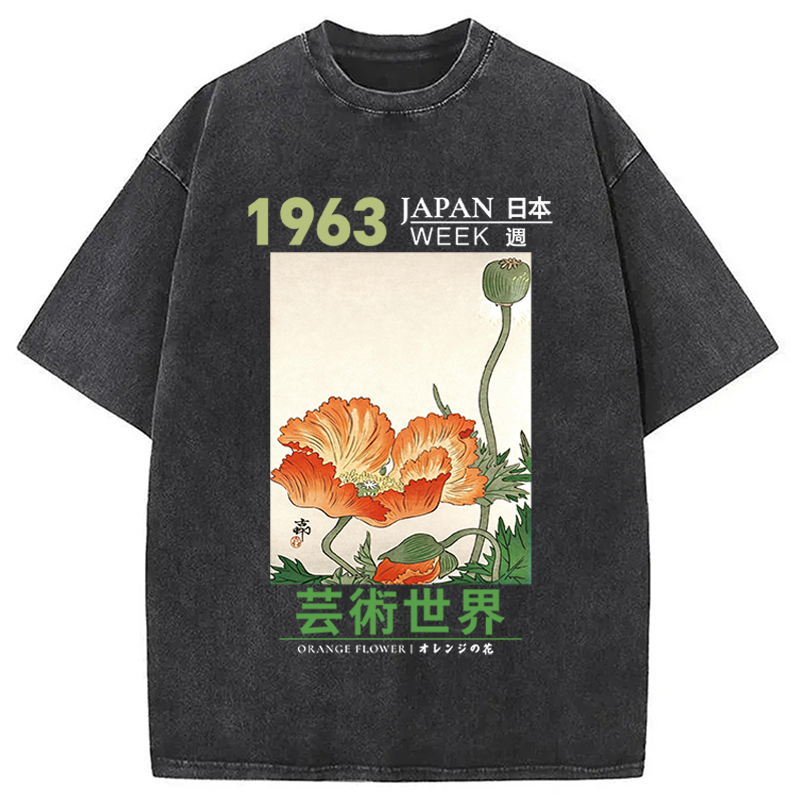 Tokyocanvas Orange Flower Washed T-Shirt