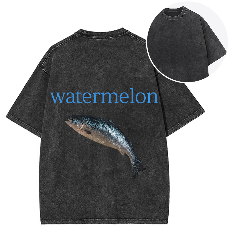 Tokyocanvas Watermelon Fish Back Washed T-Shirt