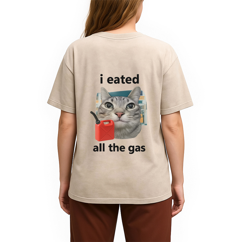 Tokyocanvas I Eated All The Gas Cat Funny Back Washed T-Shirt