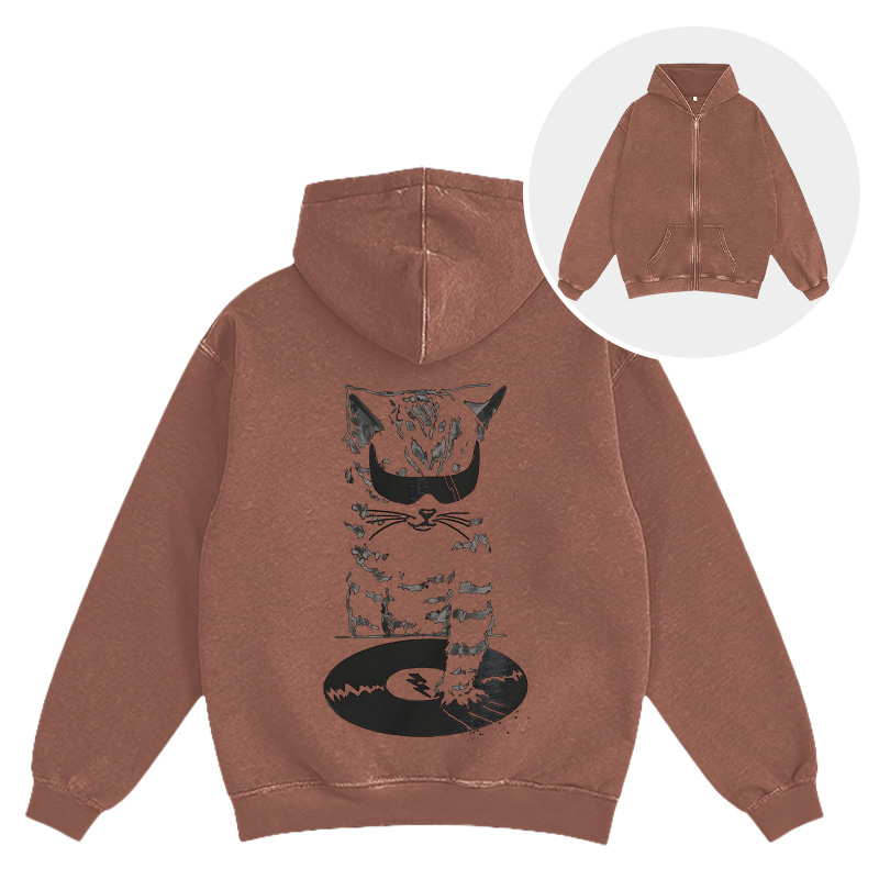Tokyocanvas DJ Cat Washed Zip Hoodie