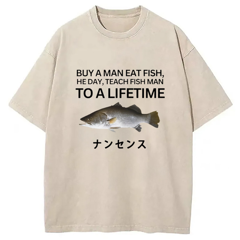 Tokyocanvas Buy a Man Eat Fish Washed T-Shirt