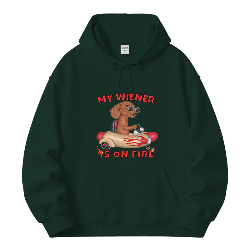 Tokyocanvas My Wiener Is On Fire Funny Dog Fleece Lined Hoodie