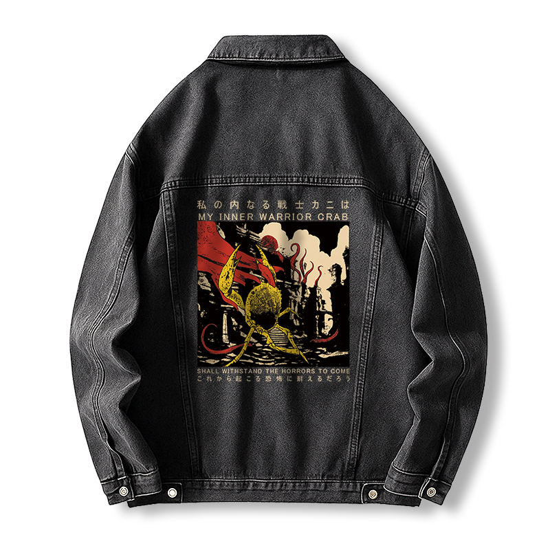 Tokyocanvas My Inner Warrior Crab Funny Vintage  Jean Jackets