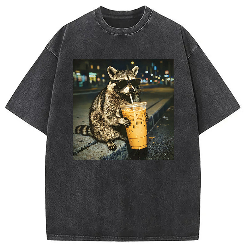 Tokyocanvas Racoon with a Ice Coffee Washed T-Shirt