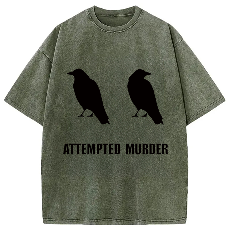 Tokyocanvas Attempted Murder of Crows Funny Washed T-Shirt