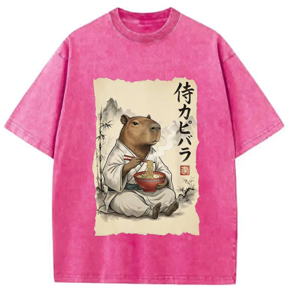 Tokyocanvas Funny Capybara Ramen Washed T-Shirt