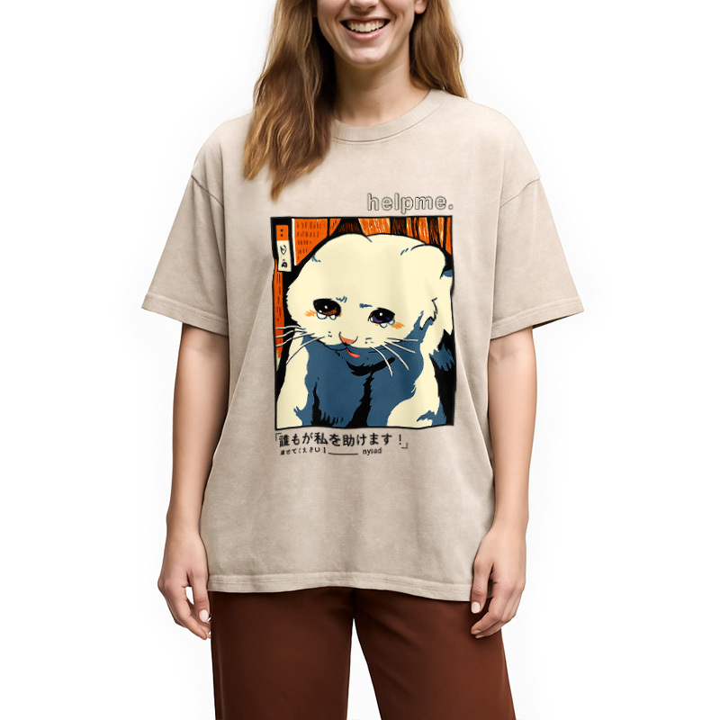 Tokyocanvas Sad Cat Meme Washed T-Shirt