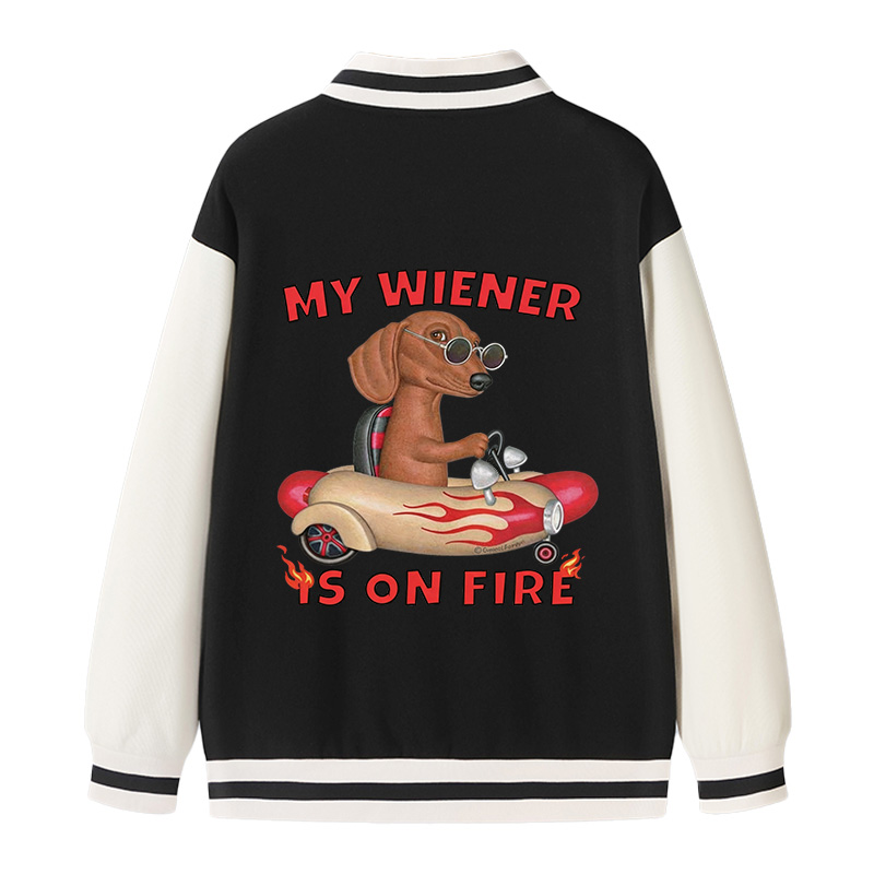 Tokyocanvas My Wiener Is On Fire Funny Dog Varsity Jacket
