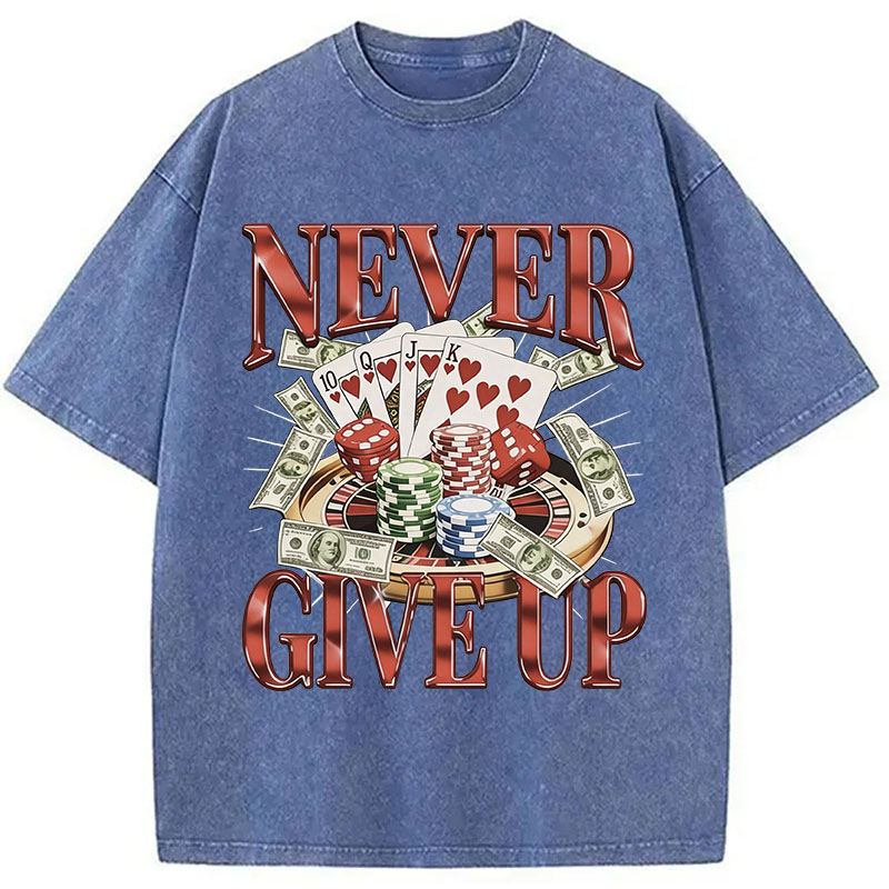 Tokyocanvas Never Give Up Gambling Washed T-Shirt