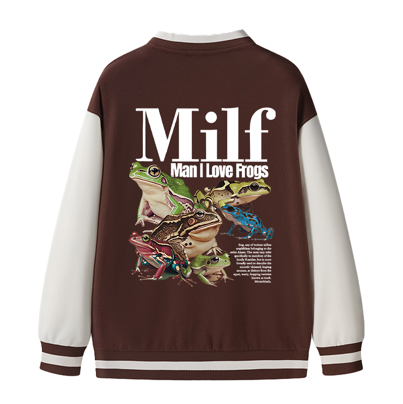 Tokyocanvas Man I Love Frogs Meme Varsity Jacket