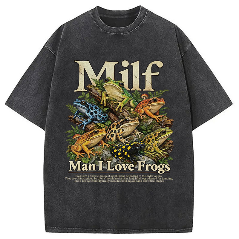 Tokyocanvas Man I Love Frogs Text Washed T-Shirt
