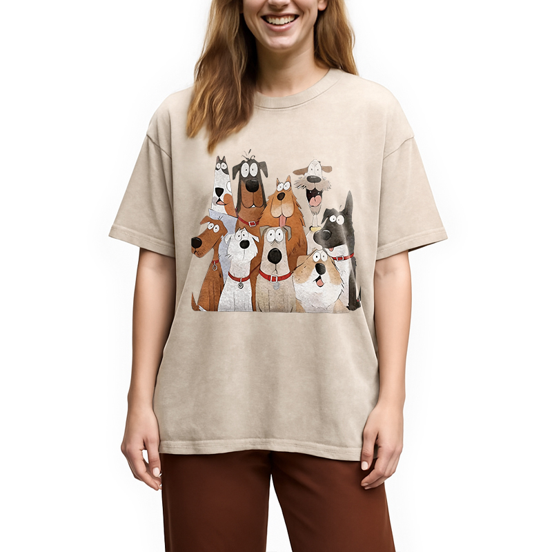 Tokyocanvas Funny Cute Dog Art Print Washed T-Shirt